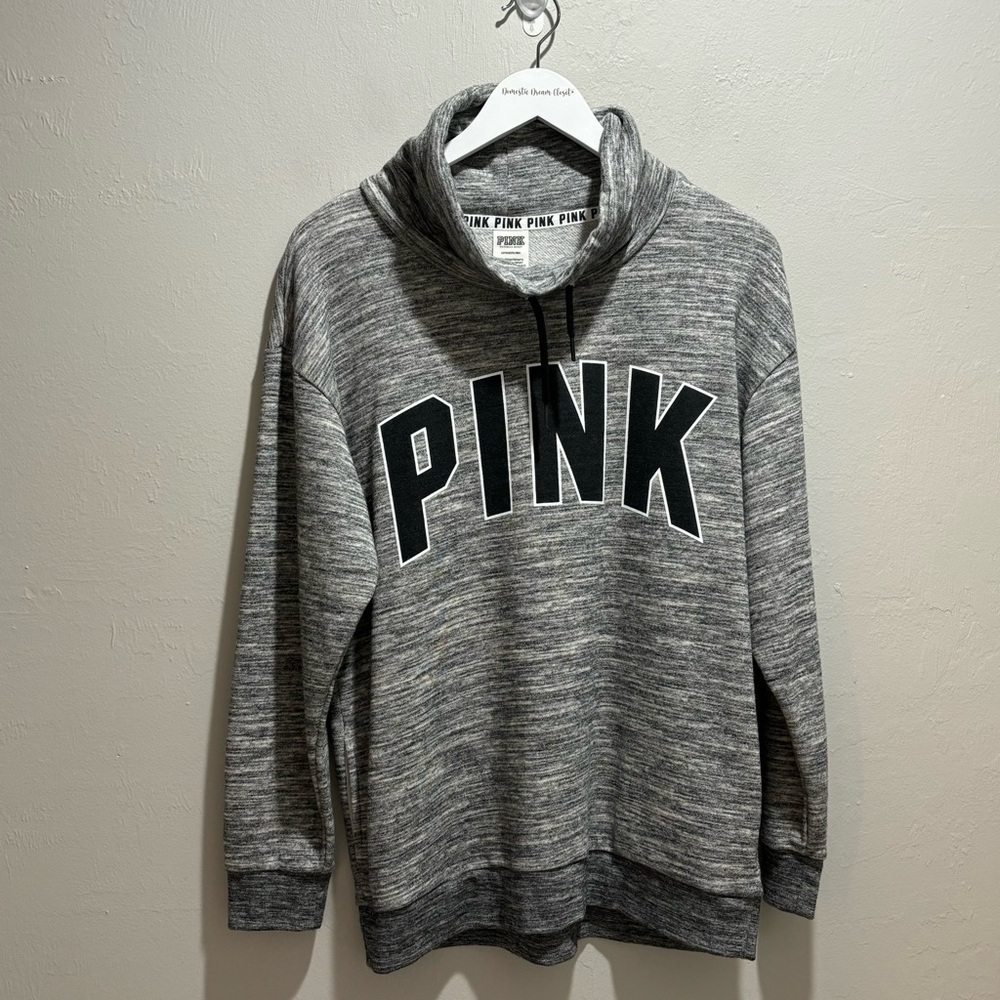 VICTORIAS SECRET PINK Women’s Gray Graphic Print Fleece Jersey Cozy Soft Size S